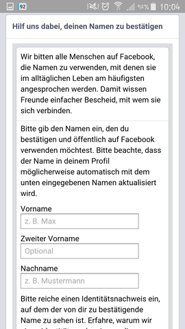 - (Facebook, Namen, Support)