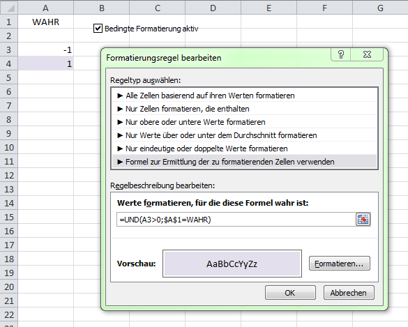 Mit Kontrollkästchen bedingte Formatierungen an- und abschalten - (Microsoft Excel, VBA, Makro)