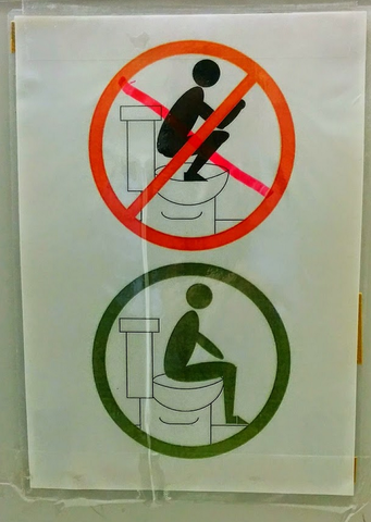 Hinweisschild für die Benutzung von Sitztoiletten in Japan - (Japan, school)