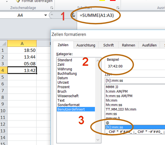 Excel Stunden Addieren Mit Summenfunktion Microsoft Tabelle Buchhaltung