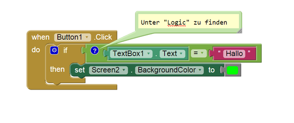 TextboxText auf "Hallo" überprüfen und App Hintergrundfarbe auf grün setzen. - (PC, Software, Android)