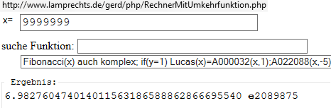 Funktion Fibonacci(x) per Umkehrfunktionen Rechner - (Mathematik)
