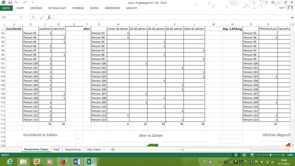 Fragebogen Auf Excel Auswerten Dabei Mehrere Fragen Antworten Kombinieren Mathematik