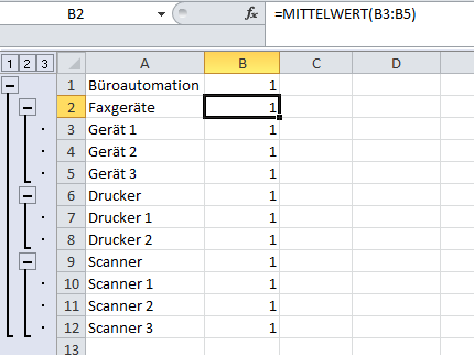 Autogliederung mit Excel - (Microsoft Excel, Liste, Aufzählung)