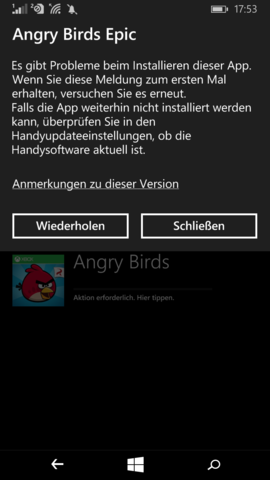 Fehlermeldung  - (App, Windows Phone, Lumia 640)