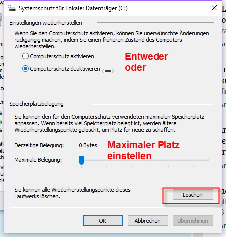 Wiederherstellungspunkte löschen - (Windows, Festplatte, Speicher)