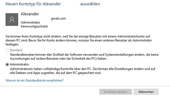 Bild 1 - (Rechte, Windows 10, Admin)