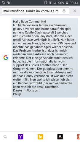 Hier ist die Kurzfassung - (Gmail Adresse vergessen, GooglePlus nur bekannt)