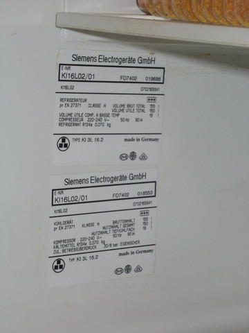 Hier das Typenschild - (Kühlschrank, Siemens)