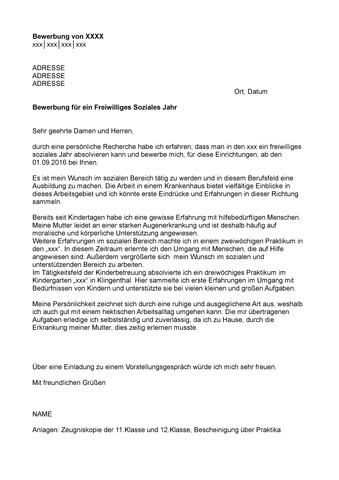 wie schreibt man eine Bewerbung für das FSJ?