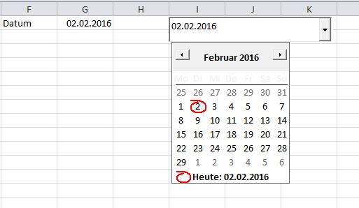 Minikalender mit Datumsauswahl in eine Zelle bei Excel 2016 einfügen 