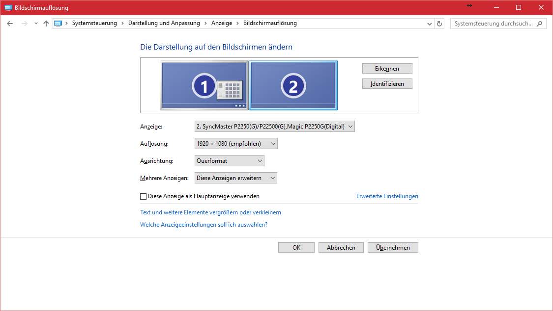 Zwei Bildschirme Maus übergang Einstellen Windows 10