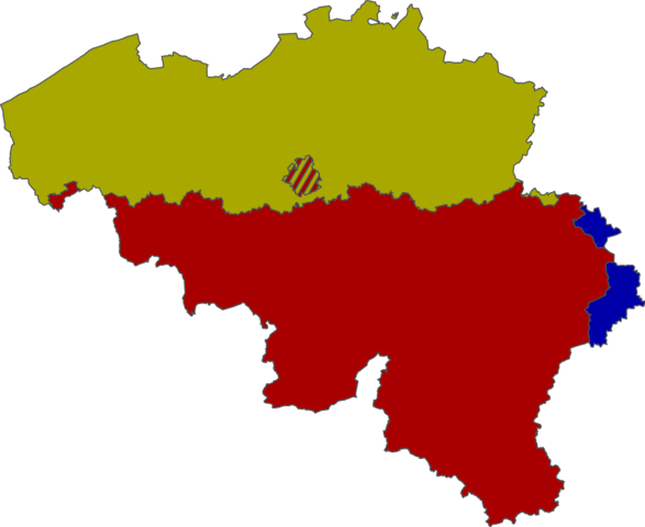 Grün: Niederländisch, Rot: Französisch (NICHT Wallonisch), Blau: Deutsch. - (deutsch, Sprache, franzoesisch)