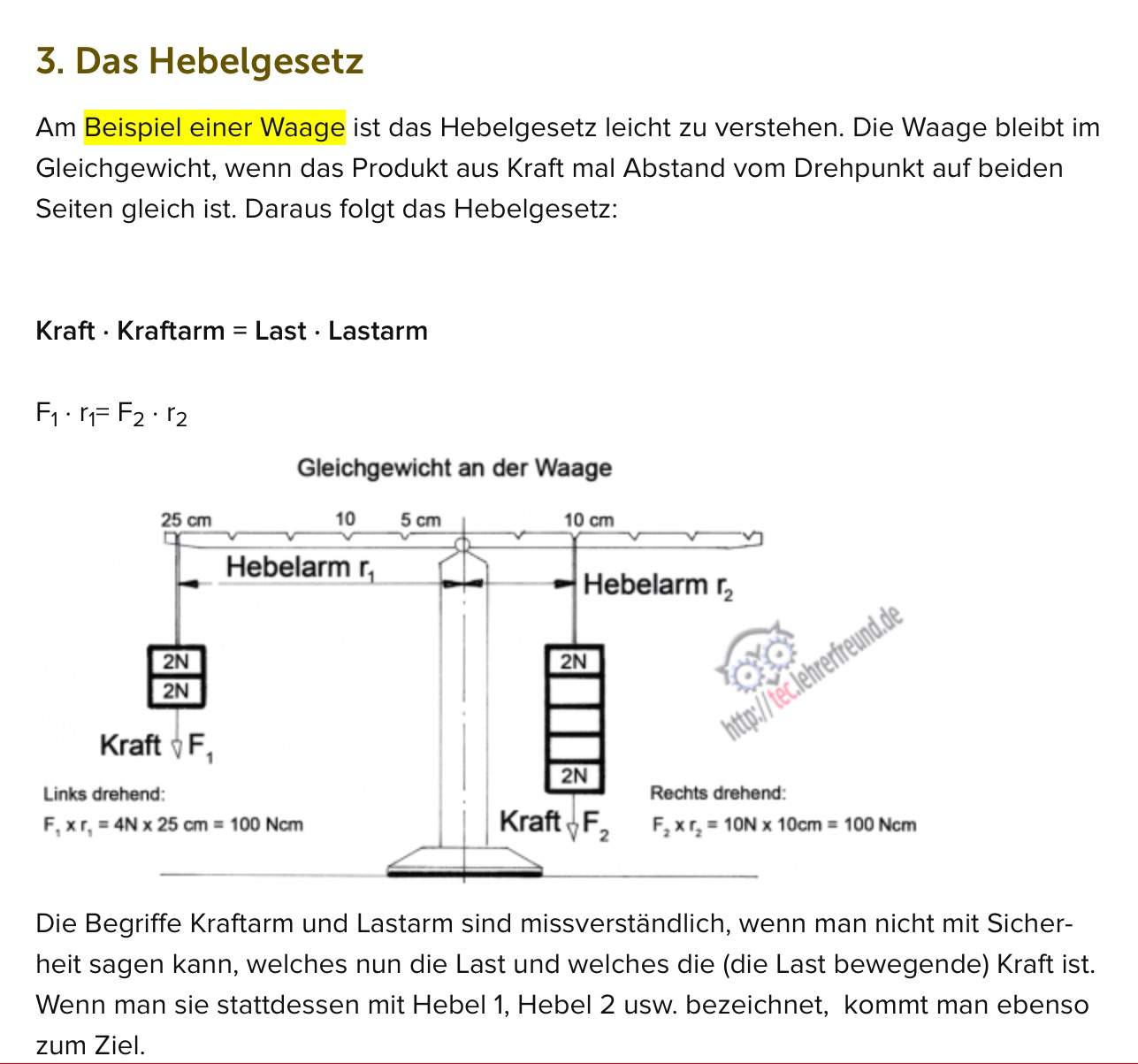Was Ist Das Hebelgesetz Hebelgesetz kraft beim Drehpunkt? (Schule, Mathematik, Physik)