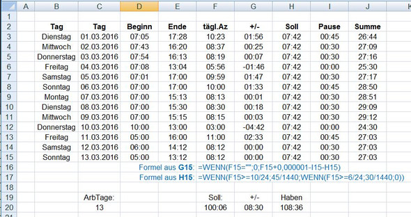ArbZeitPlan - (Windows 7, Microsoft Excel, Tabelle)