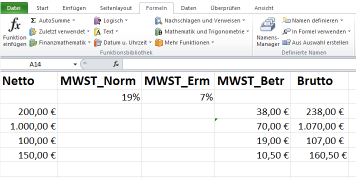 Mit welcher Formel berechnet man die MwSt in Excel? (Mehrwertsteuer)