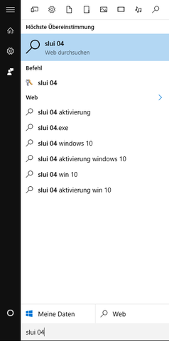 SLUI 04 in der Cortana Suche - (Windows, Aktivierung)