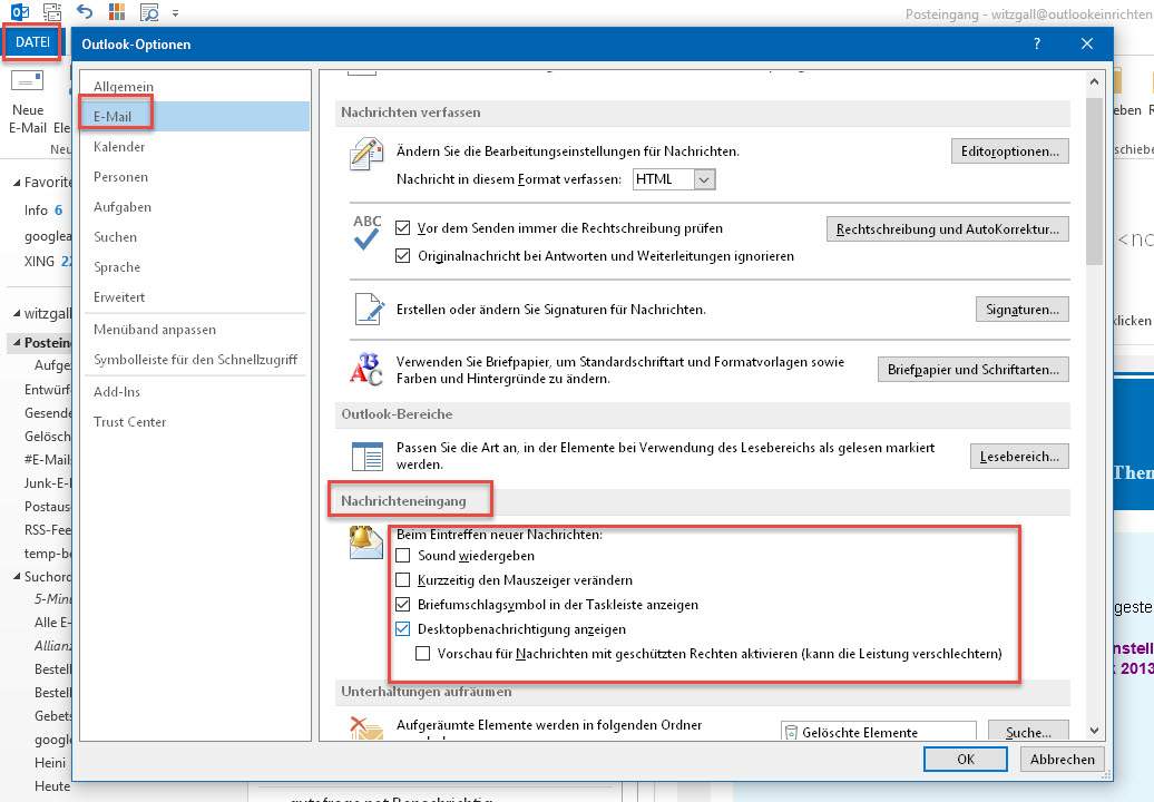 Outlook Terminbestätigung Kommt Immer Wieder Wie kann ich eine Desktopbenachrichtigung einstellen, wenn eine E-Mail