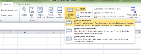 hallo wie kann ich in excel 2013 die obersten vier zeilen fixieren computer