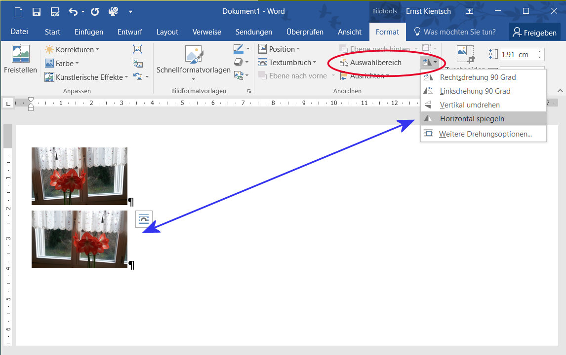 Kann man in Word 2016 Bilder spiegeln? (Microsoft Word)
