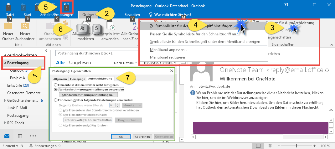 Wie kann ich unter Outlook 2016 eine Tastenkombination zum ...