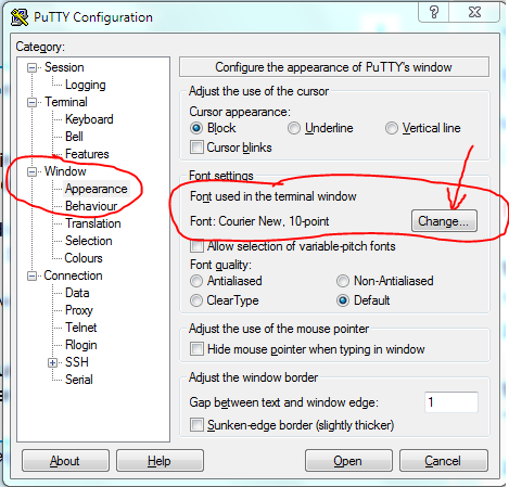 PuTTY: Schriftart für Terminalfenster ändern - (Linux, Schrift, Schriftart)