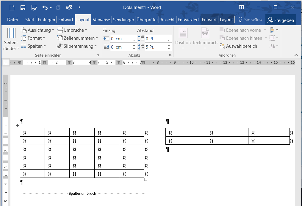 Bei Word 2016 unabhängige Spalten einrichten? Microsoft Word, Projekt)