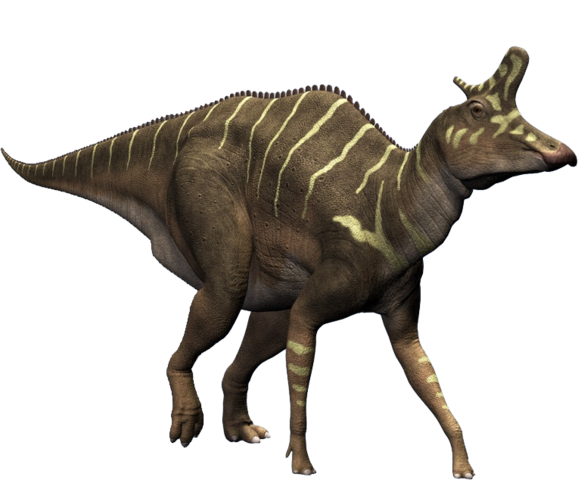 Ein Lambeosaurus mit nach oben gestrecktem Kamm. - (Freizeit, Uhrzeit, Geräusche)