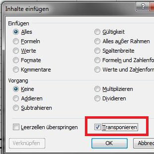 Transportieren - (Excel, Diagramm, x-y)