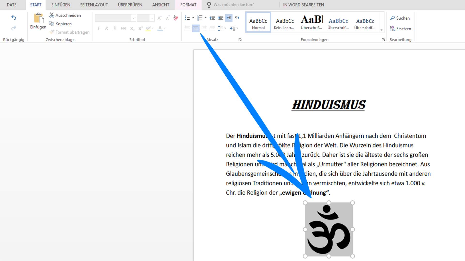 Wie setze ich ein Bild in die Mitte bei Word? (Computer, Schule, PC)