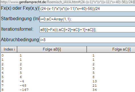 Bild1 Polynom und Fibonacci Folge per Iterationsrechner - (Zahlen, IQ, intelligenzquotient)