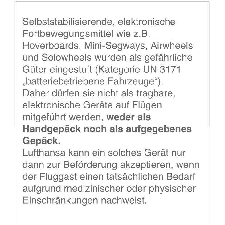 Darf ich mein Hoverboard mit ins Flugzeug nehmen