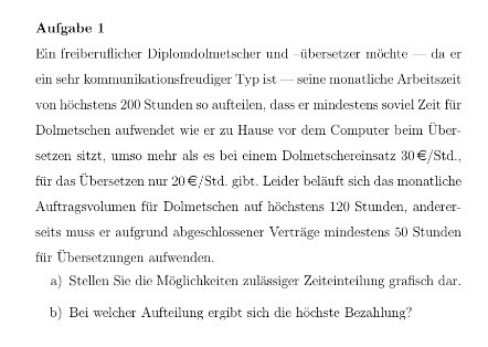 Aufgabe - (Mathe, operations research)