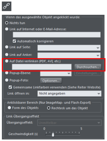 Link auswählen und dann "Auf Datei verlinken" auswählen - (online, Website, webdesign)