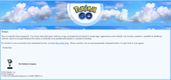 Die Bann-Mail wenn dein Konto dauerhaft gesperrt wurde.  - (Pokemon, Bann, Go)