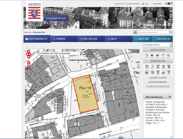 Beispiel Frankfurt Innenstadt - (Freizeit, Flächen berechnen, Satellitenfoto)