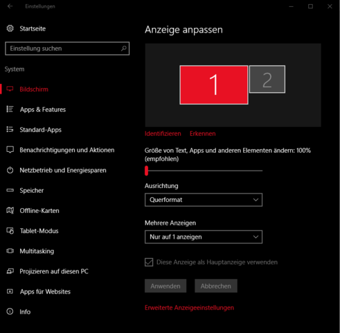 Einstellungen>System>Bildschirm - (PC, Windows 10, Taskleiste)