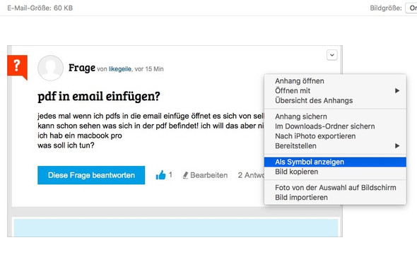 OS X, Mail, Anhang als Symbol anzeigen - (Macbook, Email, PDF)