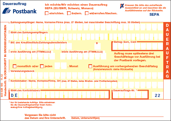 Dauerauftrag Postbank - (Bank, Überweisung, Verein)