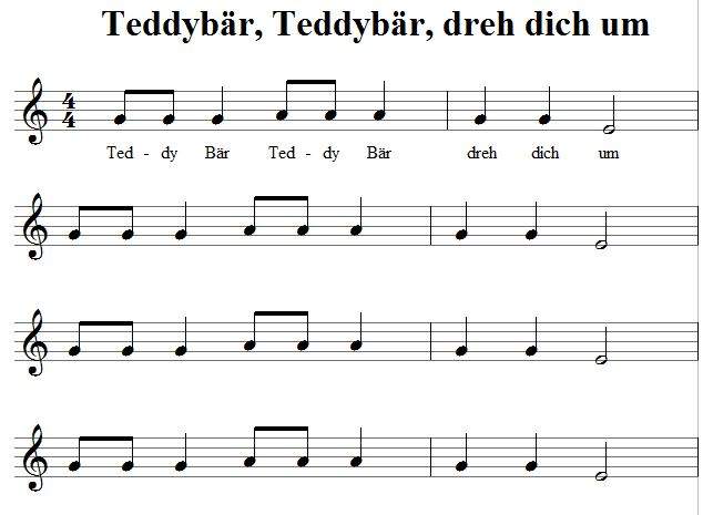 Klaviernoten für das Kinderlied Teddybär Teddybär dreh dich um? (Noten