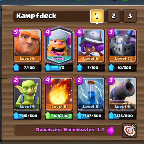 hallo ich habe in clash royale den holzfäller gezogen aber ich weiß kein  gutes deck dazu weiß jemand ein krankes deck? (Computer, Games)