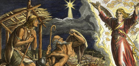 Holzschnitt von Julius Schnorr von Carolsfeld - (Bibel, Zeichnung, Engel)