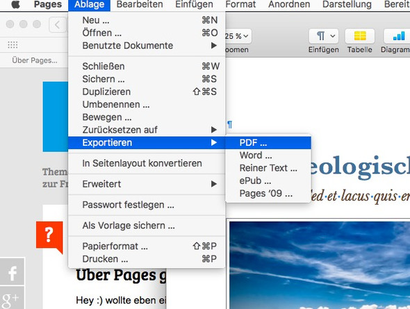 OS X, Pages, Exportieren - (Technik, Arbeit, Apple)