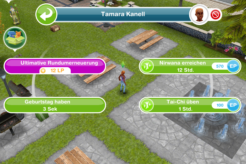 Was muss man anklicken bei die Sims freeplay den sim im Park ins Nirvana schicken? (Spiele)