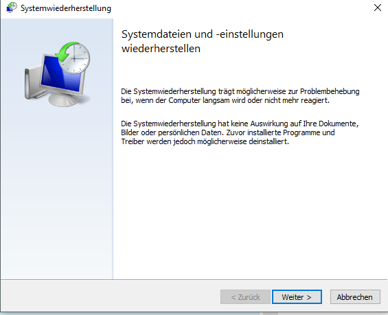 PC zurücksetzen auf ein früheres Datum - WIN 10? (Windows 10)