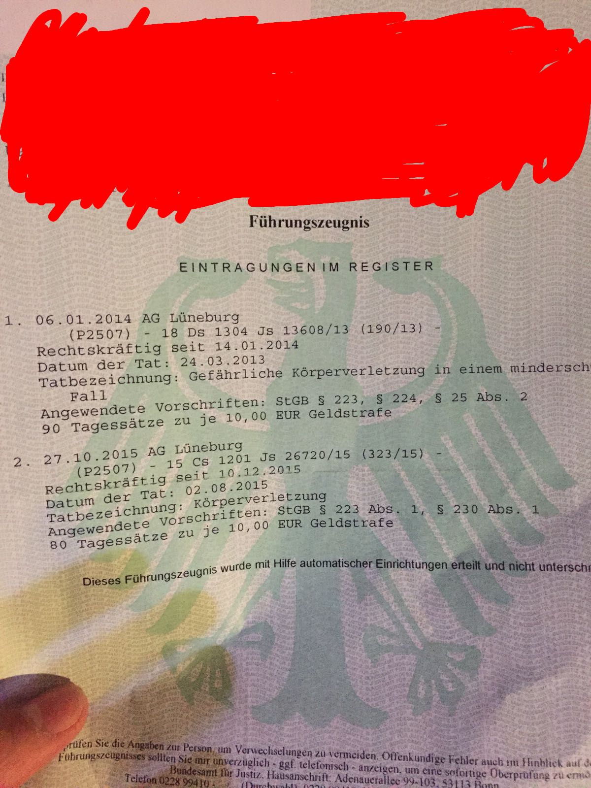 Wann wird dieser Einträg im Führungszeugnis gelöscht ? (löschen