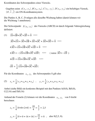 Koordinaten des Schwerpunktes eines Vierecks - (Mathematik, Formel, Berechnung)