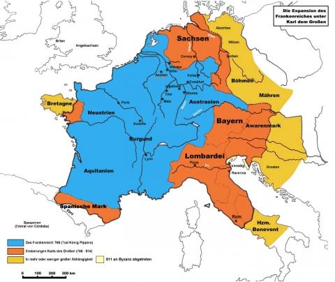Karte Frankenreich - (Geschichte, Frankreich, Karl der Große)