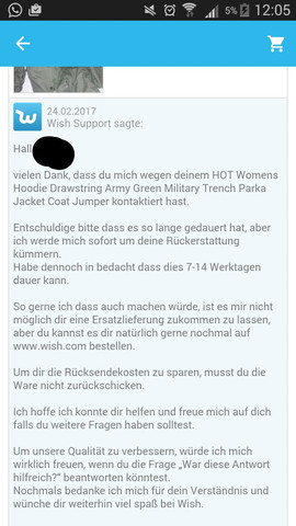 - (Geld, wish, klarna)