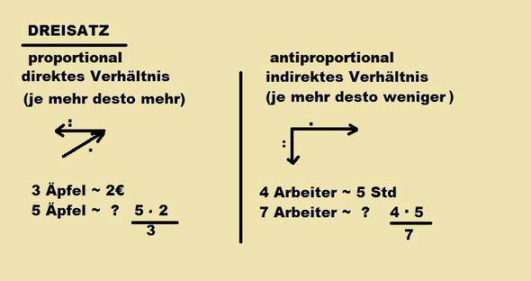 proportionaler und antip. Dreisatz - (Schule, Mathematik, zuordnung)